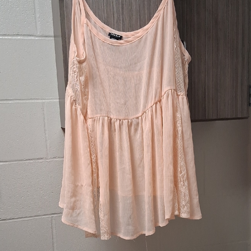 Torrid Sheer Peach Lace Trim Top